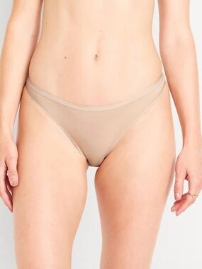 Old Navy NWT Beige Nude Mesh Thong Panty Hipster Small Sheer